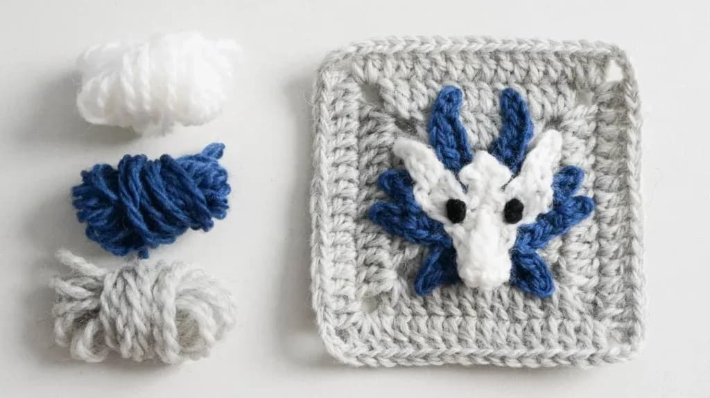Dragon Granny Square: Free Crochet Pattern with Horns and Ears crochet pattern