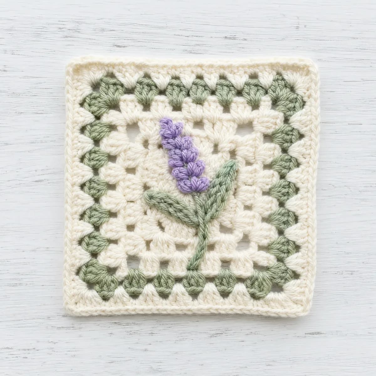 Lavender Sprig Granny Square — A Beginner Applique Pattern crochet pattern